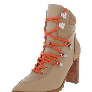 Steve Madden Tan Heeled Boots with Orange Laces